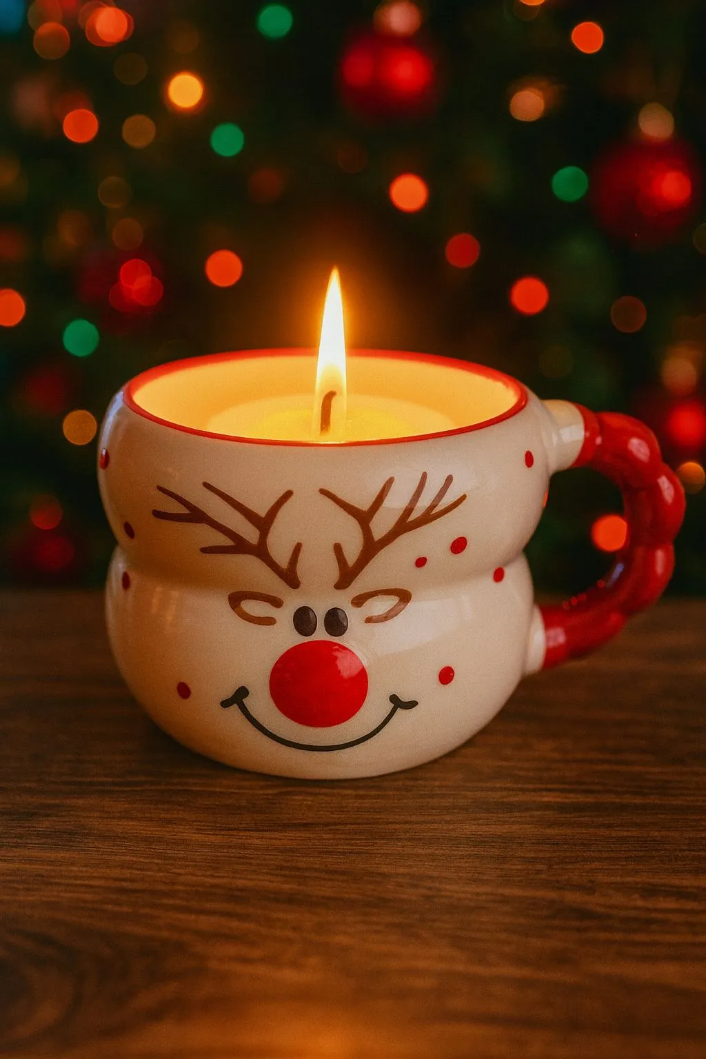 Yılbaşı Temalı Geyik Desenli Mug İçinde Vanilya Kahve Kokulu Soya Mumu