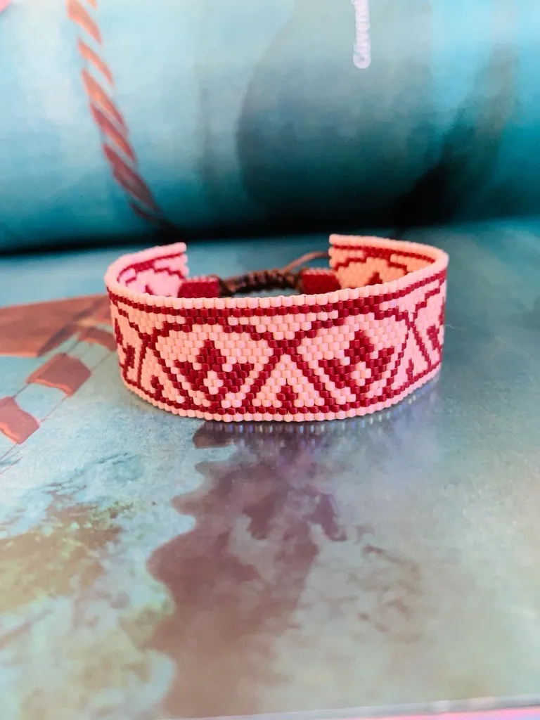 Somon ve Kahverengi Taç Desenli Miyuki Boncuk Bileklik - Ayarlanabilir