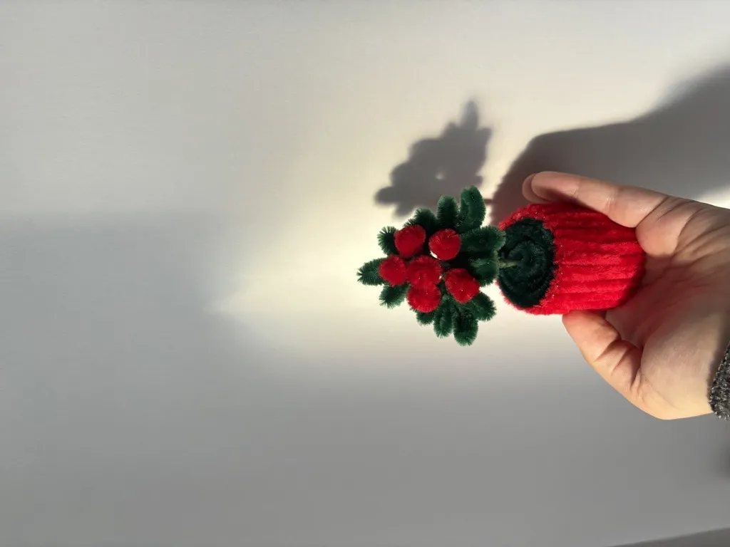 Kırmızı Şönil Saksıda Kokina Çiçeği Yılbaşı Dekoratif Set 3 Adet