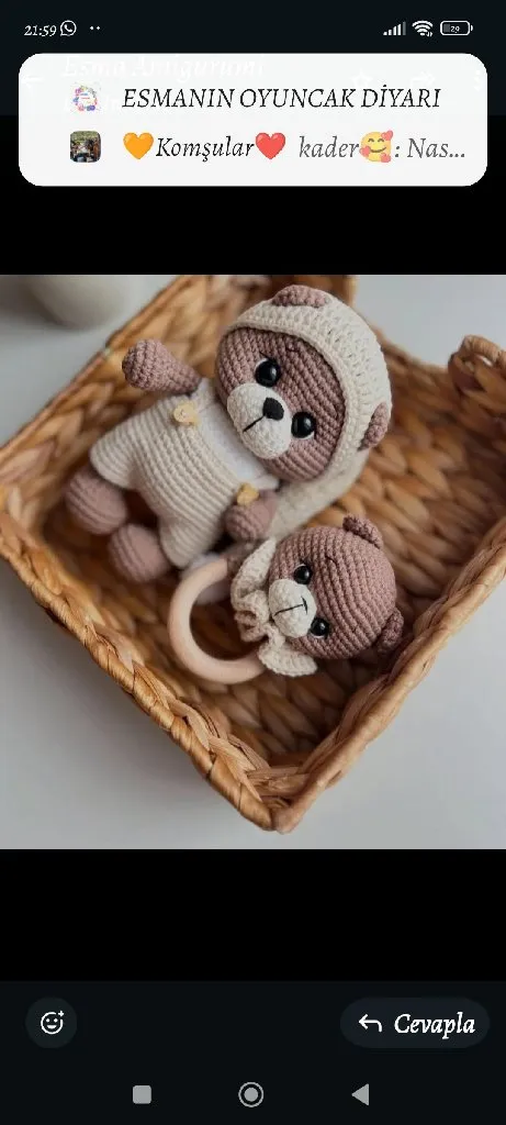 Amigurumi Örgü Ayıcık ve Çıngırak Seti - Bebek Oyuncakları