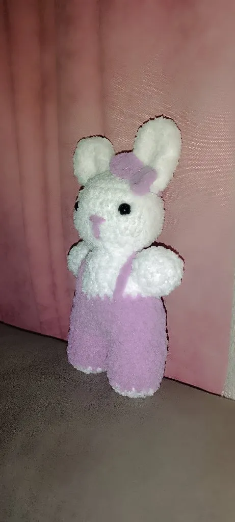 Örgü Oyuncak Tavşan - Lila ve Beyaz Renkli, Organik, El Emeği
