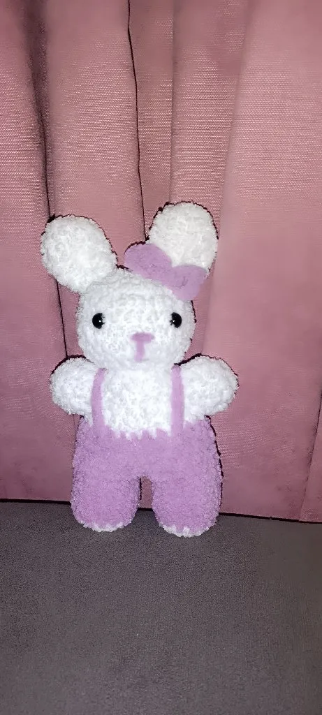 Örgü Oyuncak Tavşan - Lila ve Beyaz Renkli, Organik, El Emeği