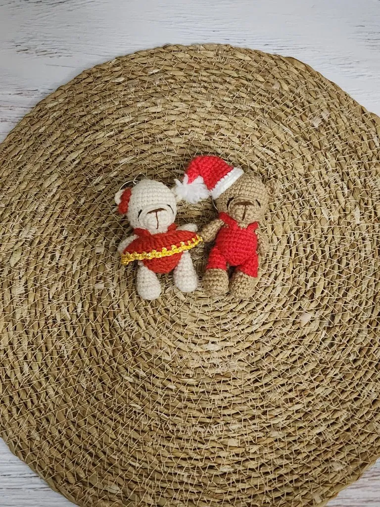 Örme Çift Ayıcık Anahtarlık Seti - Yılbaşı Temalı El Emeği