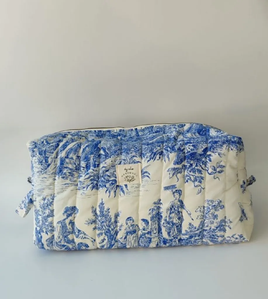 Mavi Desenli Kapitone Seyahat Çantası - Dyson Uyumlu Organizer