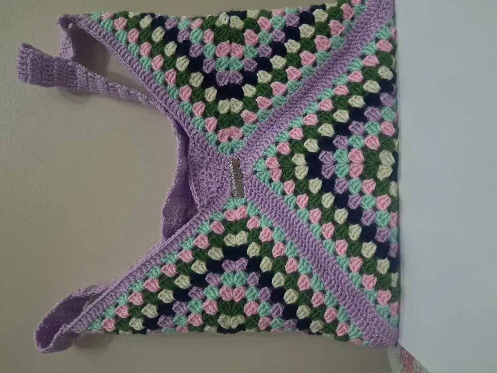 Örgü Kare Motifli Heybe Çanta - El Emeği Göz Nuru