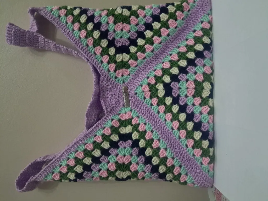 Örgü Kare Motifli Heybe Çanta - El Emeği Göz Nuru