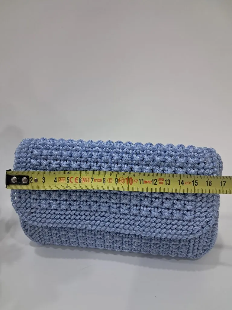 Açık Mavi Örgü Telefon Cüzdan Çantası - El Yapımı