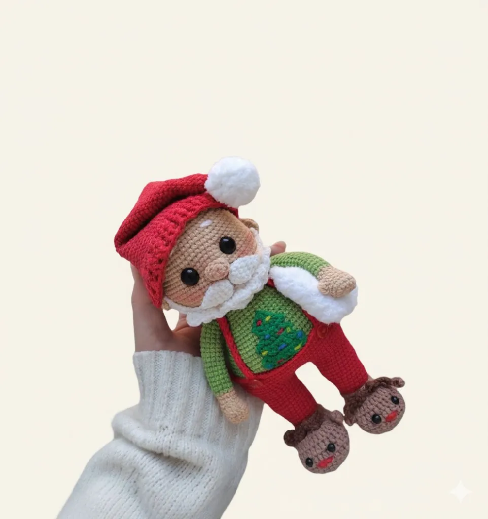 Örme Noel Baba Amigurumi Bebek - 25 cm Boyutunda - El Yapımı