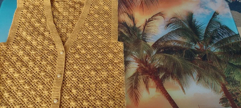 Hardal Rengi Örgü Yelek - Ajurlu Desen, 42 Bedene Kadar Uygun