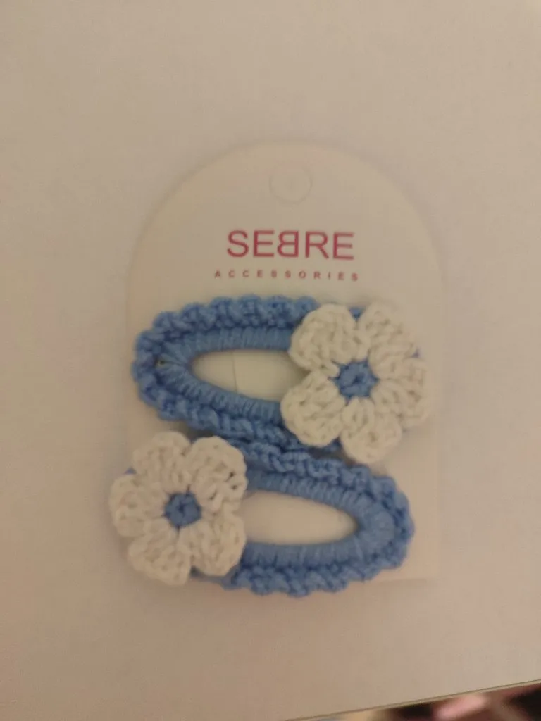 Mavi Örgü Çıtçıt Toka Seti - Çiçek Detaylı El Emeği