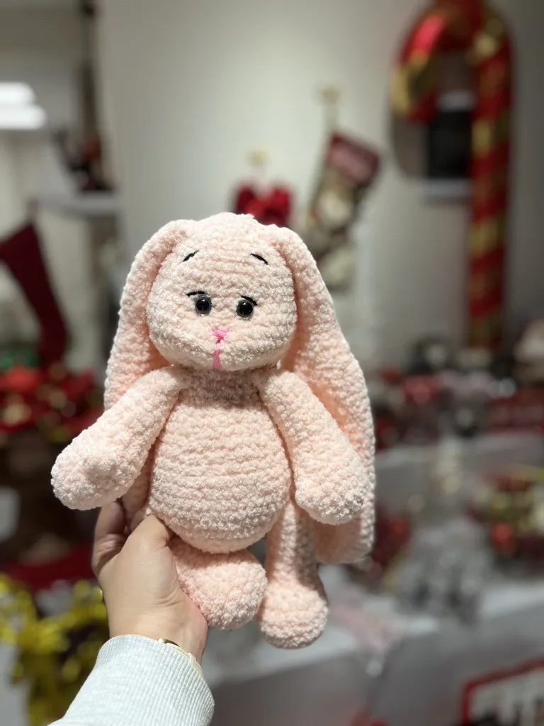 Pembe Örgü Uzun Kulaklı Tavşan Oyuncak Bebek - El Emeği