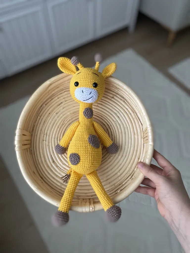 Sarı Amigurumi Zürafa Oyuncak Bebek Uyku Arkadaşı - El Emeği