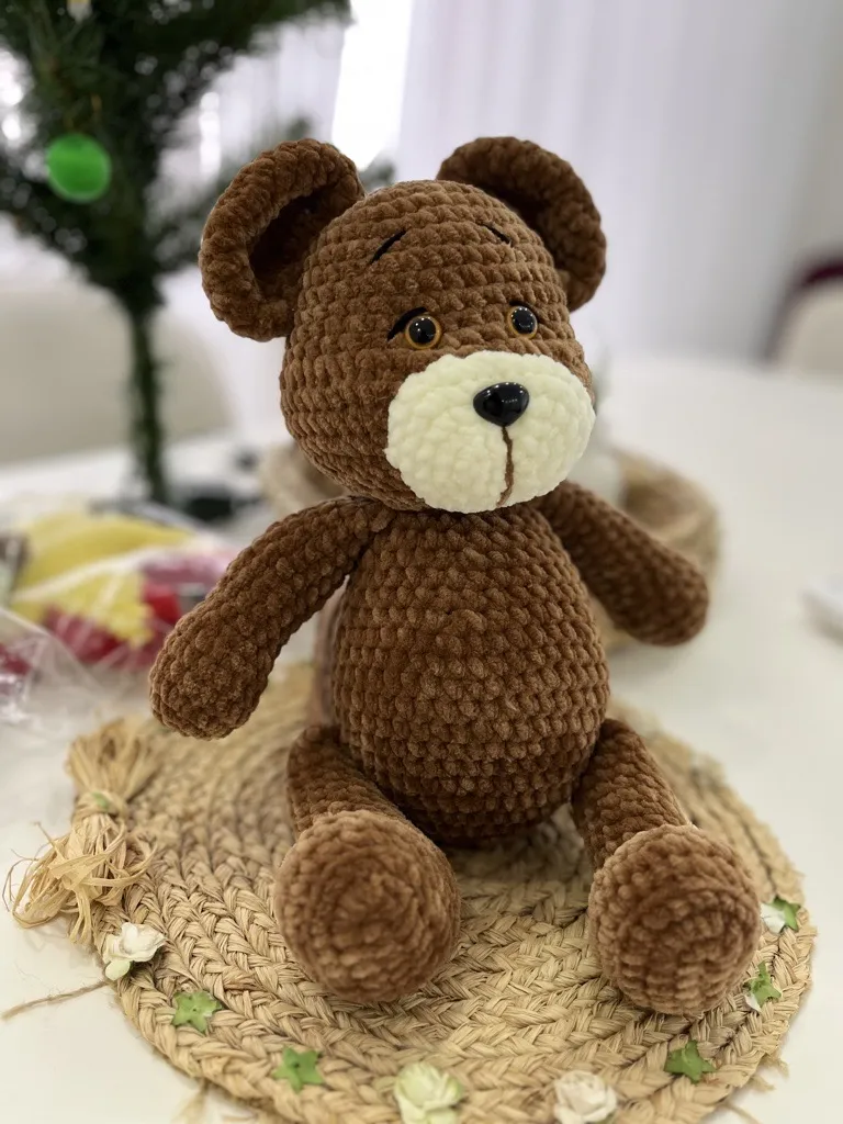 Kahverengi Örgü Ayıcık Oyuncak Bebek - Amigurumi - El Emeği