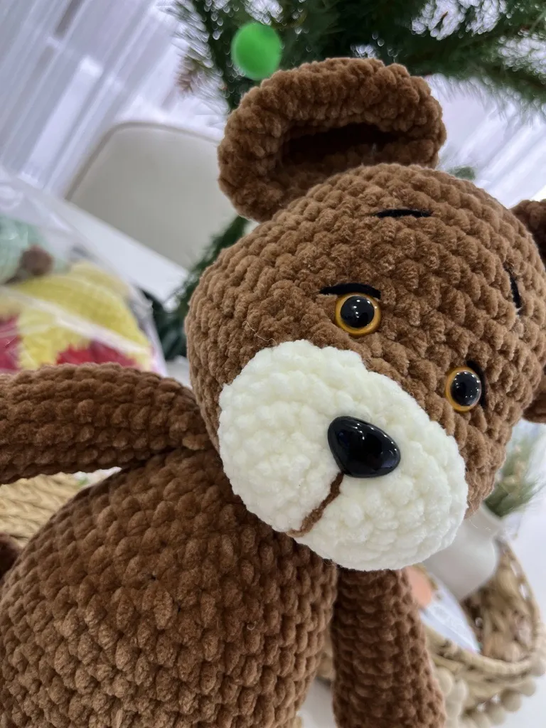 Kahverengi Örgü Ayıcık Oyuncak Bebek - Amigurumi - El Emeği