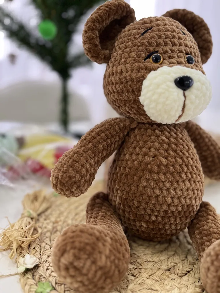 Kahverengi Örgü Ayıcık Oyuncak Bebek - Amigurumi - El Emeği