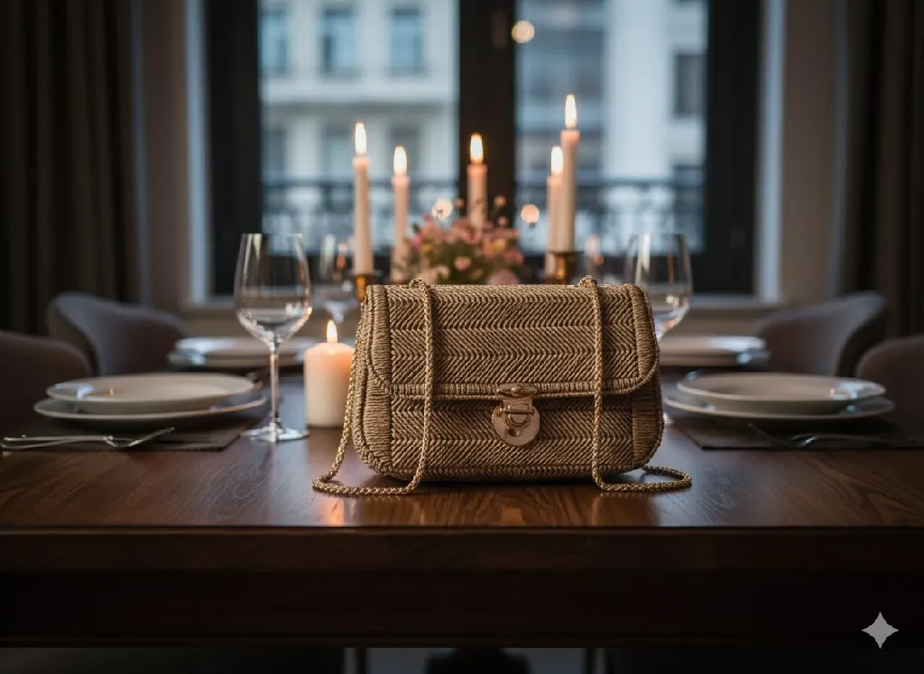 Kağıt İp Kanvas Omuz Çantası - Orta Boy, Astarlı ve Zincir Askılı