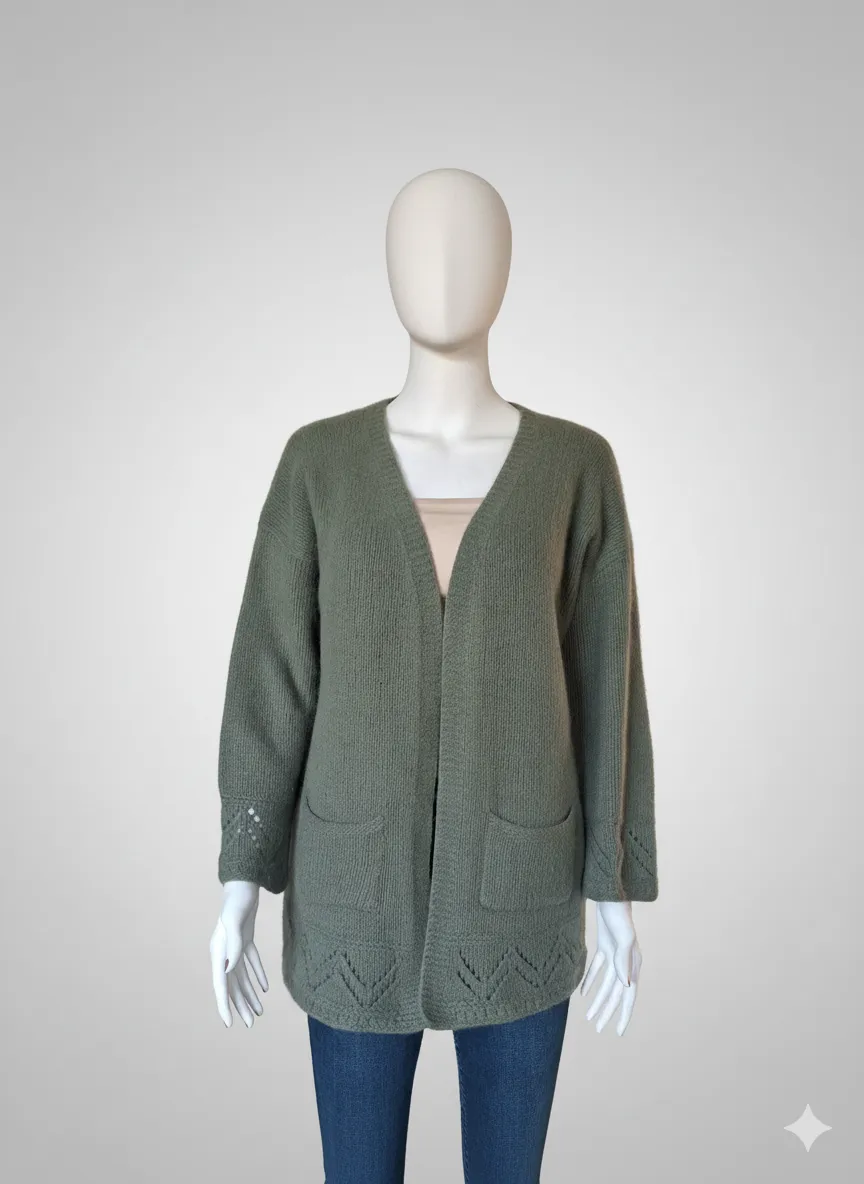 Handmade Kışlık V Yaka Düz Örgü Yün Hırka