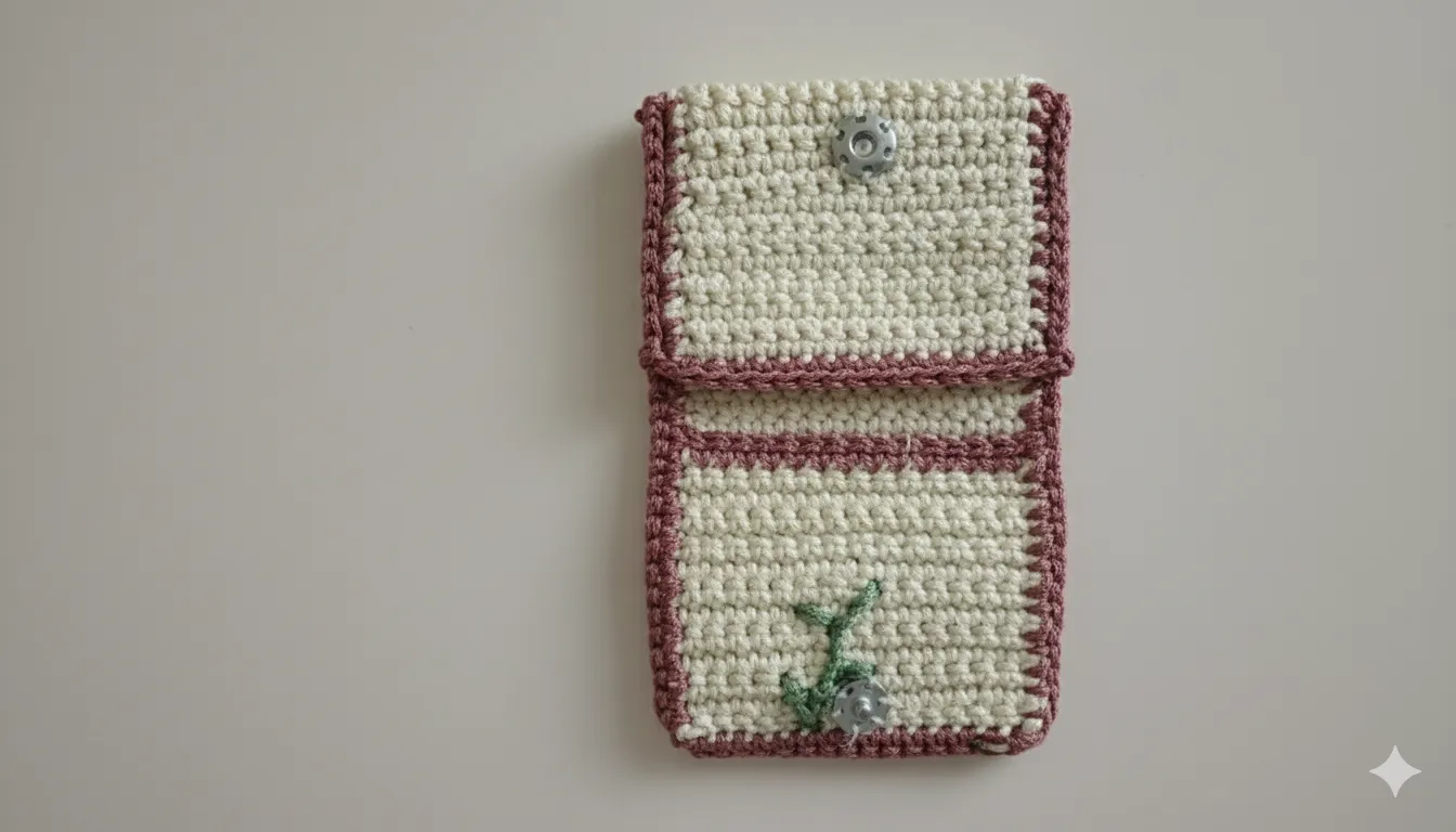 Krem Makrome Kartlık - Mor Çiçek Nakışlı Tek Gözlü - El Emeği