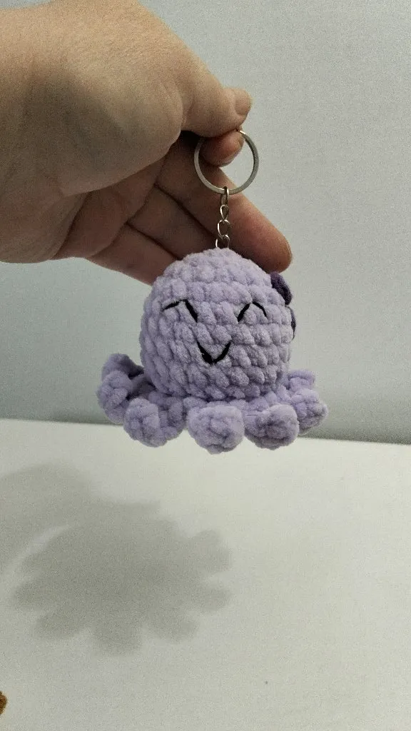 Lila Kadife İpten Örme Ahtapot Anahtarlık - Dolgulu ve Sevimli