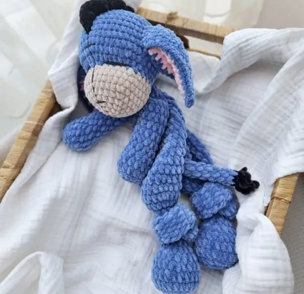 Mavi Kadife Eşek Oyuncak - Yumuşacık ve El Emeği Örgü