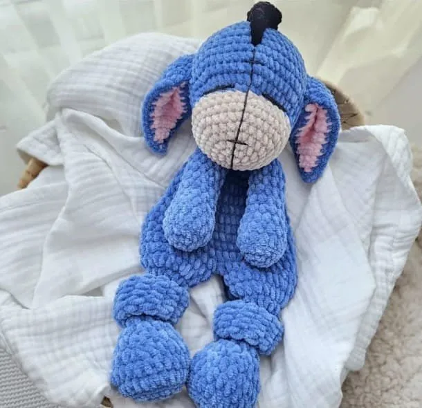 Mavi Kadife Eşek Oyuncak - Yumuşacık ve El Emeği Örgü