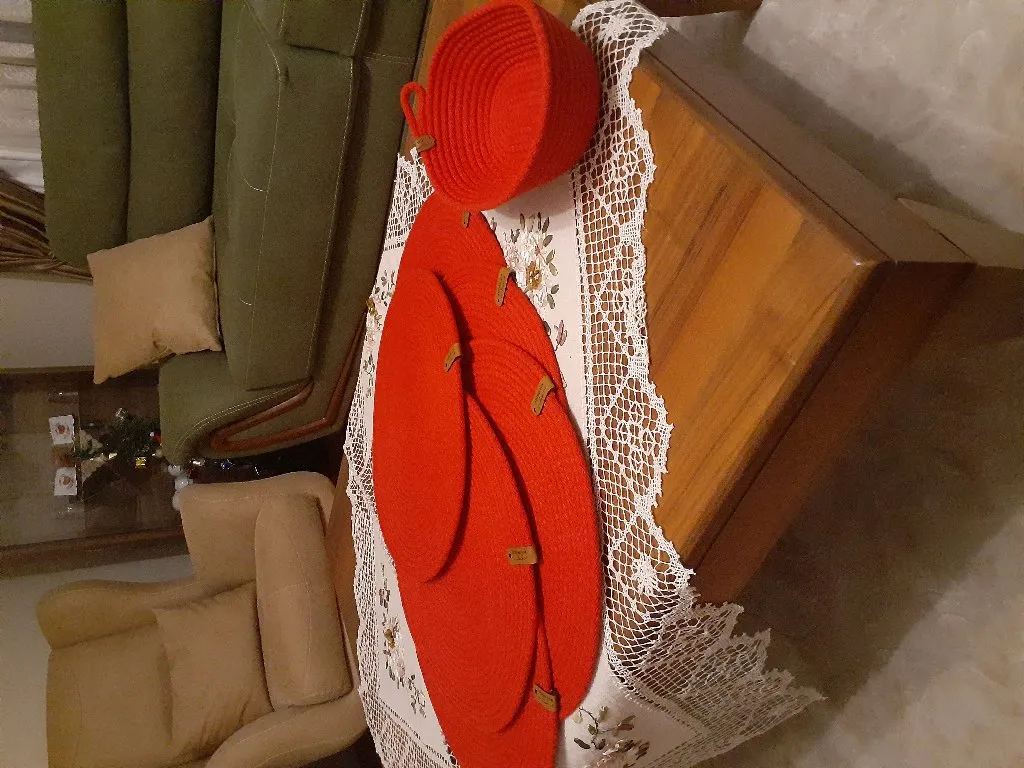 Kırmızı Pamuk Kordon İp Supla ve Servis Kasesi Seti - 35 cm