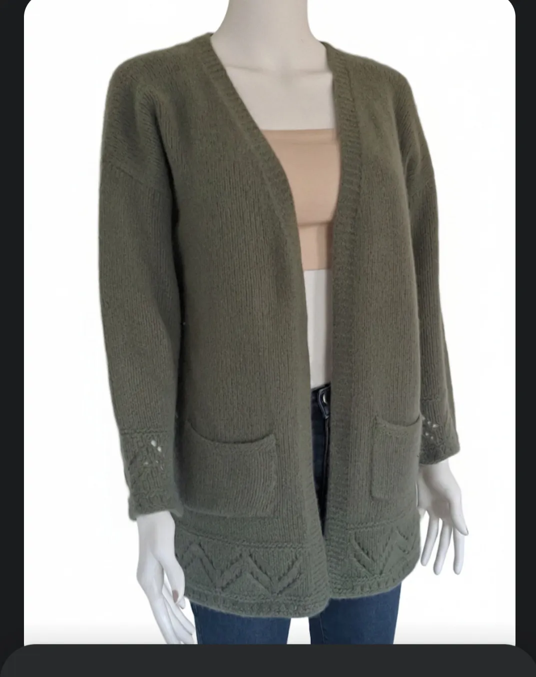 Handmade Kışlık V Yaka Düz Örgü Yün Hırka