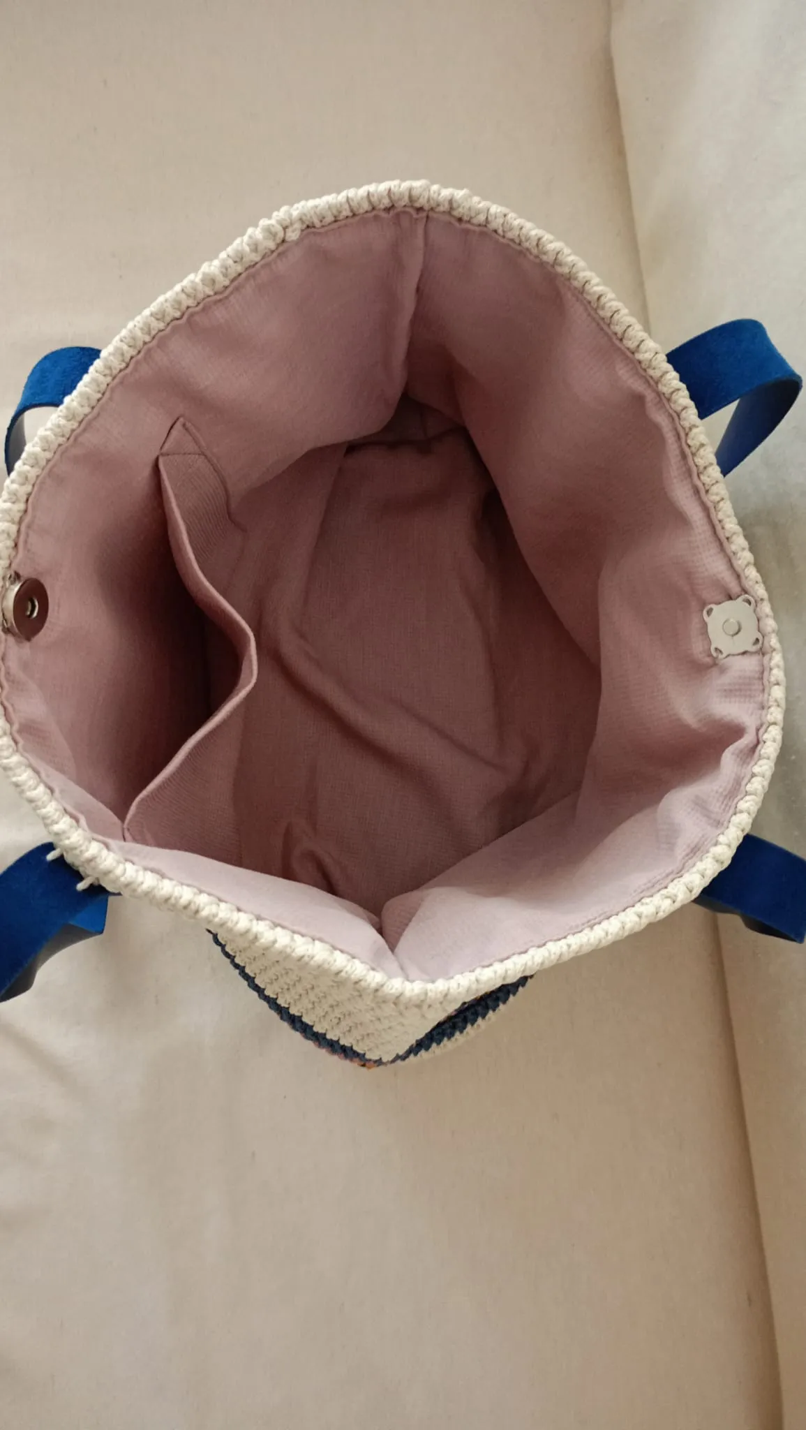 Krem Renkli Örgü Dokuma Omuz Çantası - Sahil Çizgili El Emeği