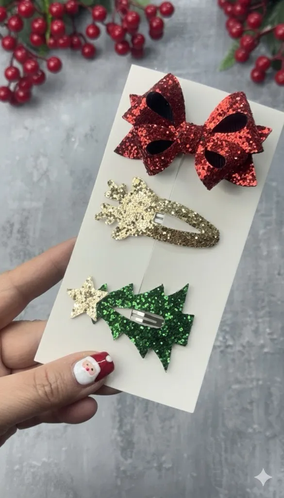 Simli Yeni Yıl Temalı Toka Seti - Fiyonk, Geyik ve Çam Ağacı