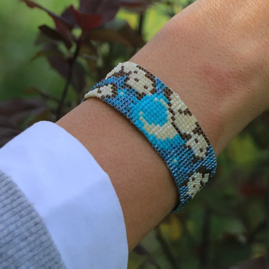 Turkuaz Miyuki Boncuklu Kedi Desenli Bileklik - El Emeği