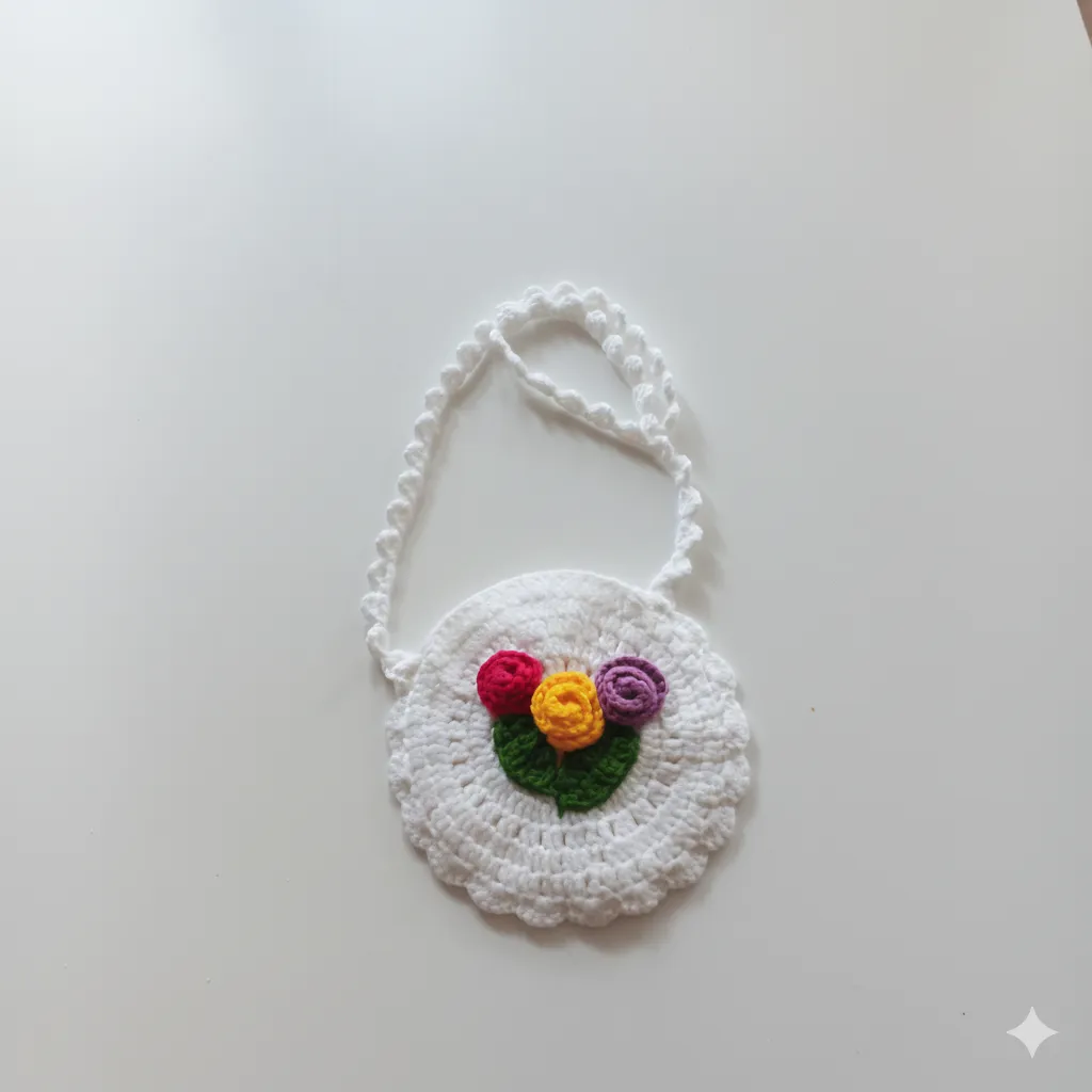 El Örgüsü Çiçek Motifli Çocuk Çantası