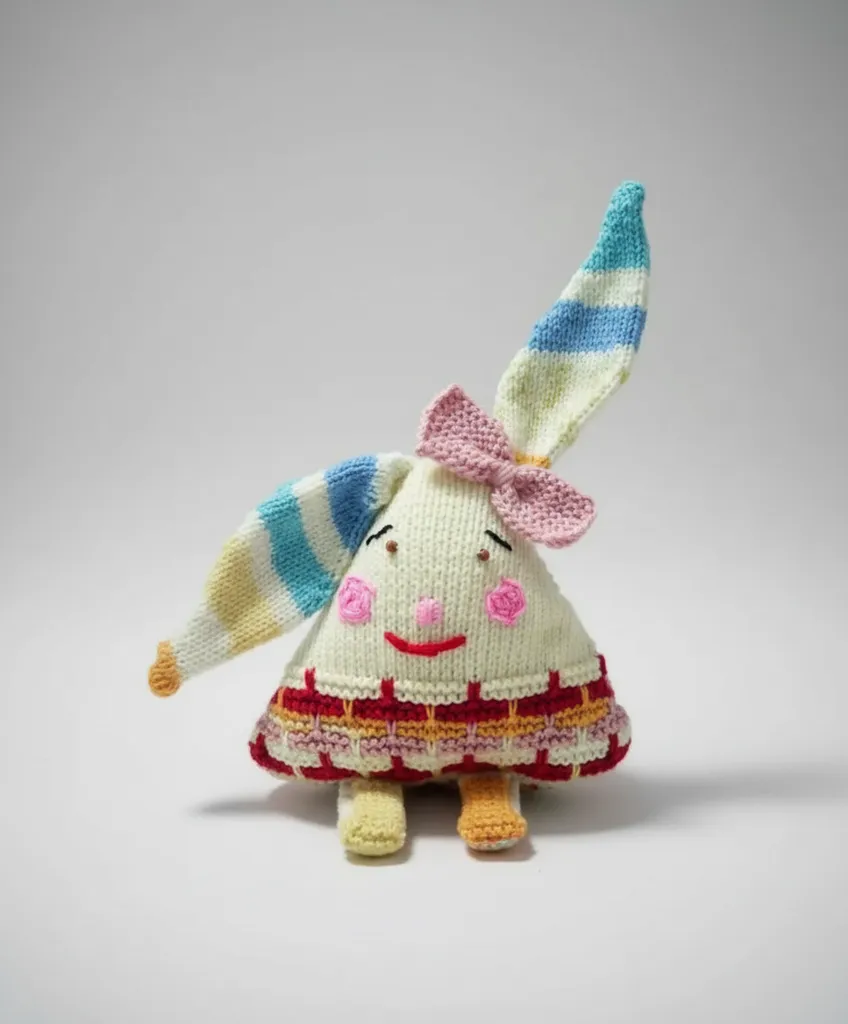 Knitted Rabbit Toy - Long-Eared, Multi-Colored, and Handmade