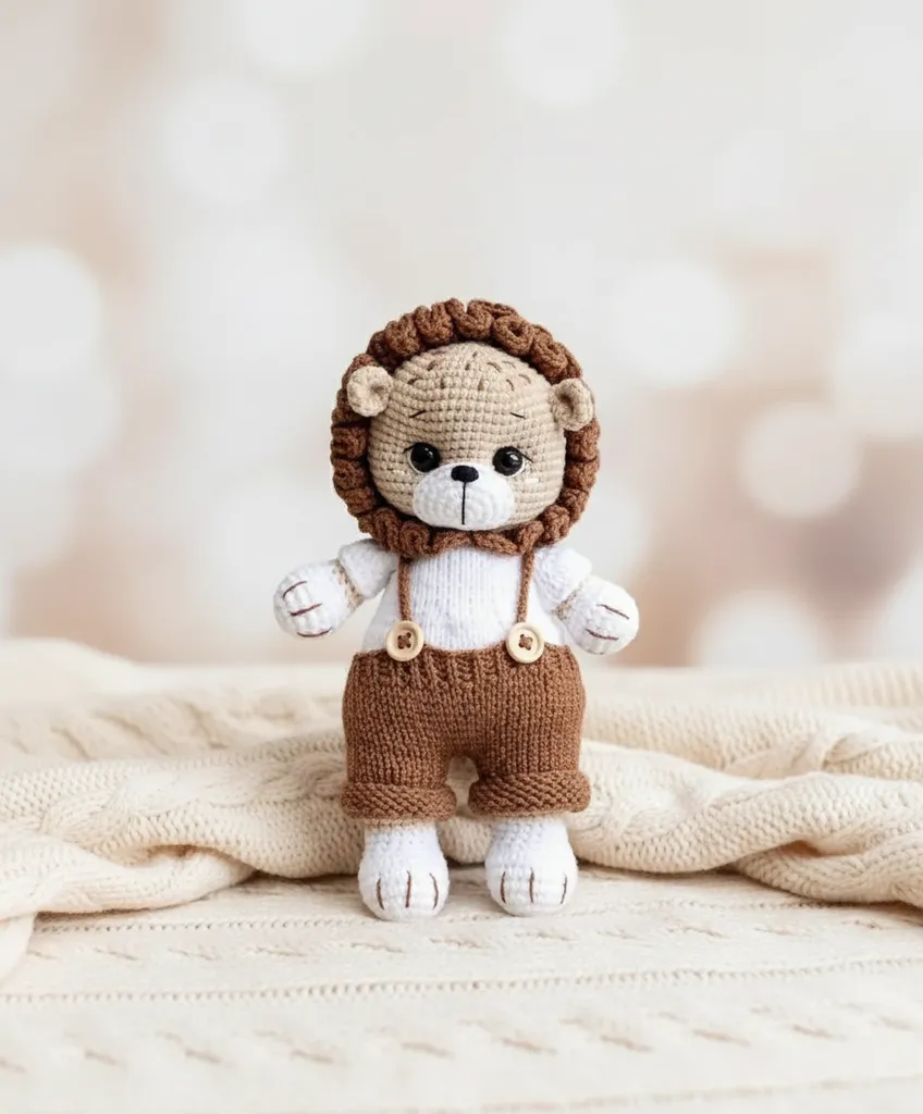 Sevimli Örgü Aslan Amigurumi Oyuncak Bebek Uyku Arkadaşı - El Yapımı