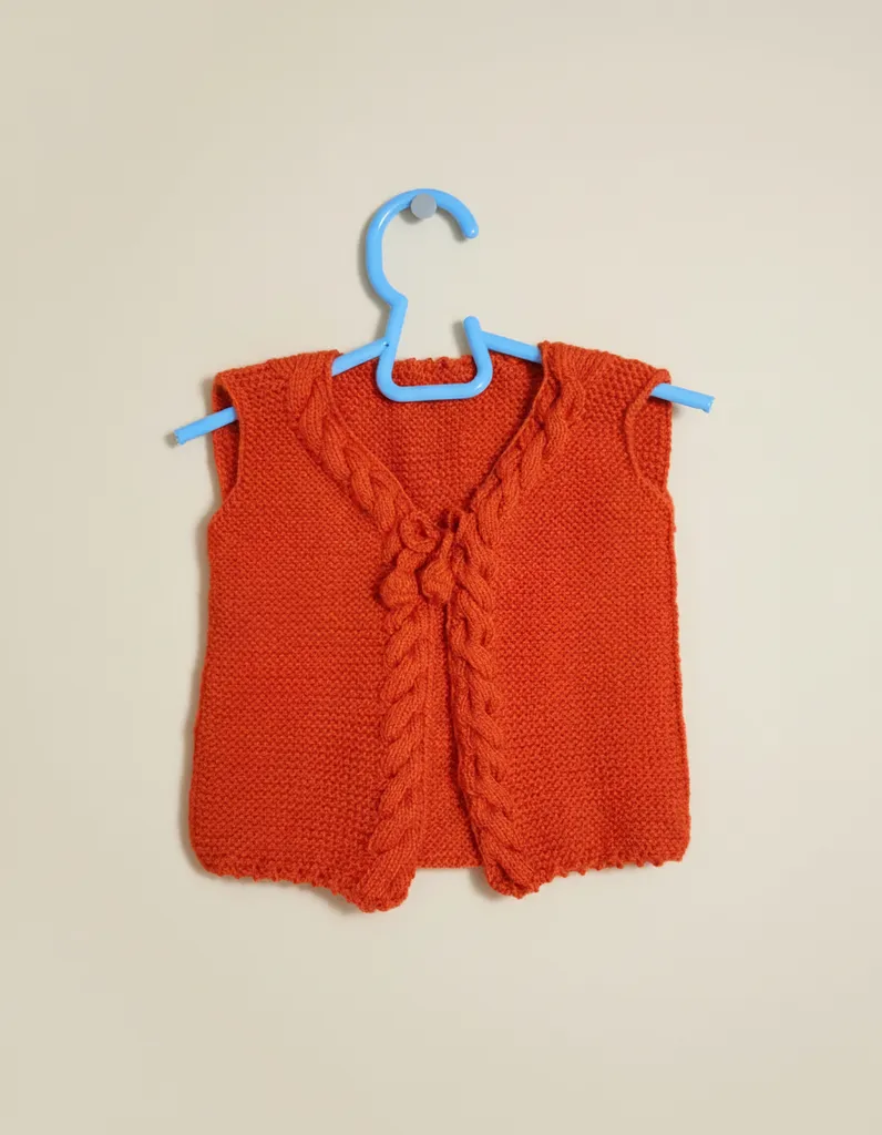 Turuncu Örgü Çocuk Yeleği 2-4 Yaş - İple Bağlamalı, El Emeği