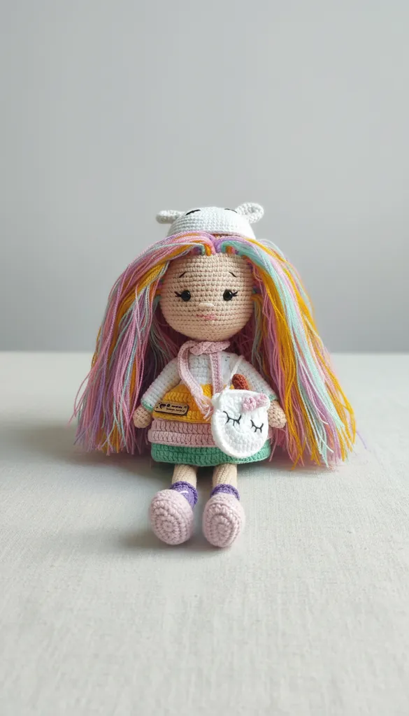 Amigurumi Unicorn Kostümlü Bebek - Çok Renkli Saçlı, El Emeği Oyuncak