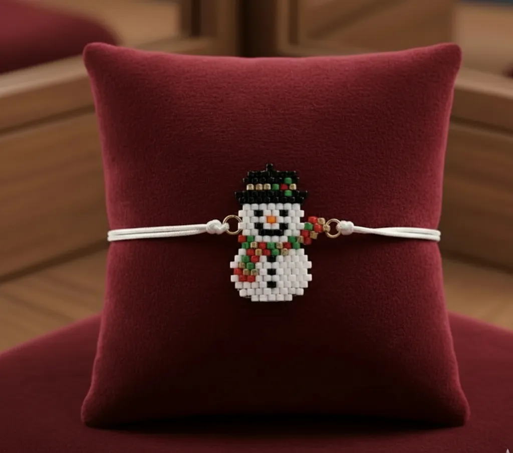 Beyaz Kardan Adam Figürlü Miyuki Boncuk Bileklik - El Emeği