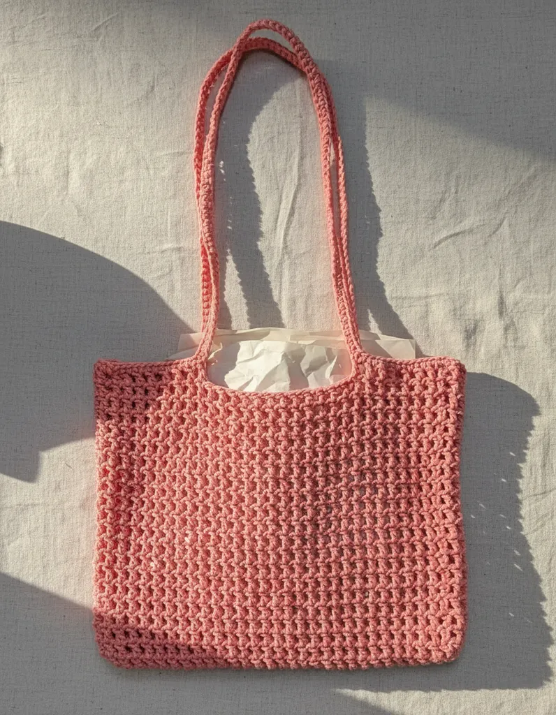 Pembe Makrome File Çanta - El Emeği Örgü Plaj Alışveriş Çantası