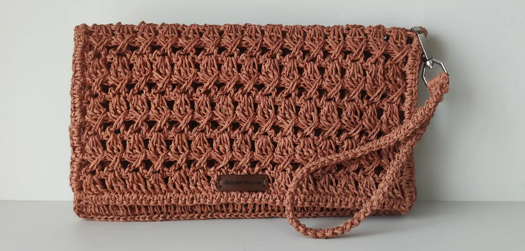 Örme Portföy Çanta - El Yapımı Tığ İşi Clutch - Hasır Görünümlü