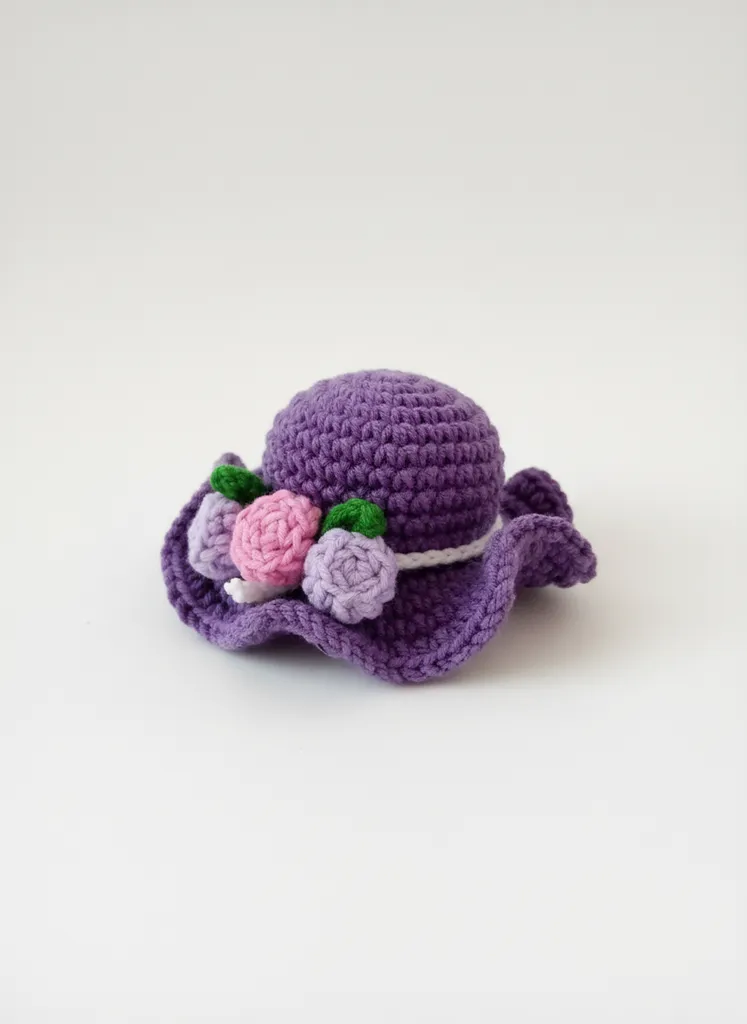 Mor Renkli Örgü Şapka Toka - Çiçek Detaylı Büyük Boy Klips Toka