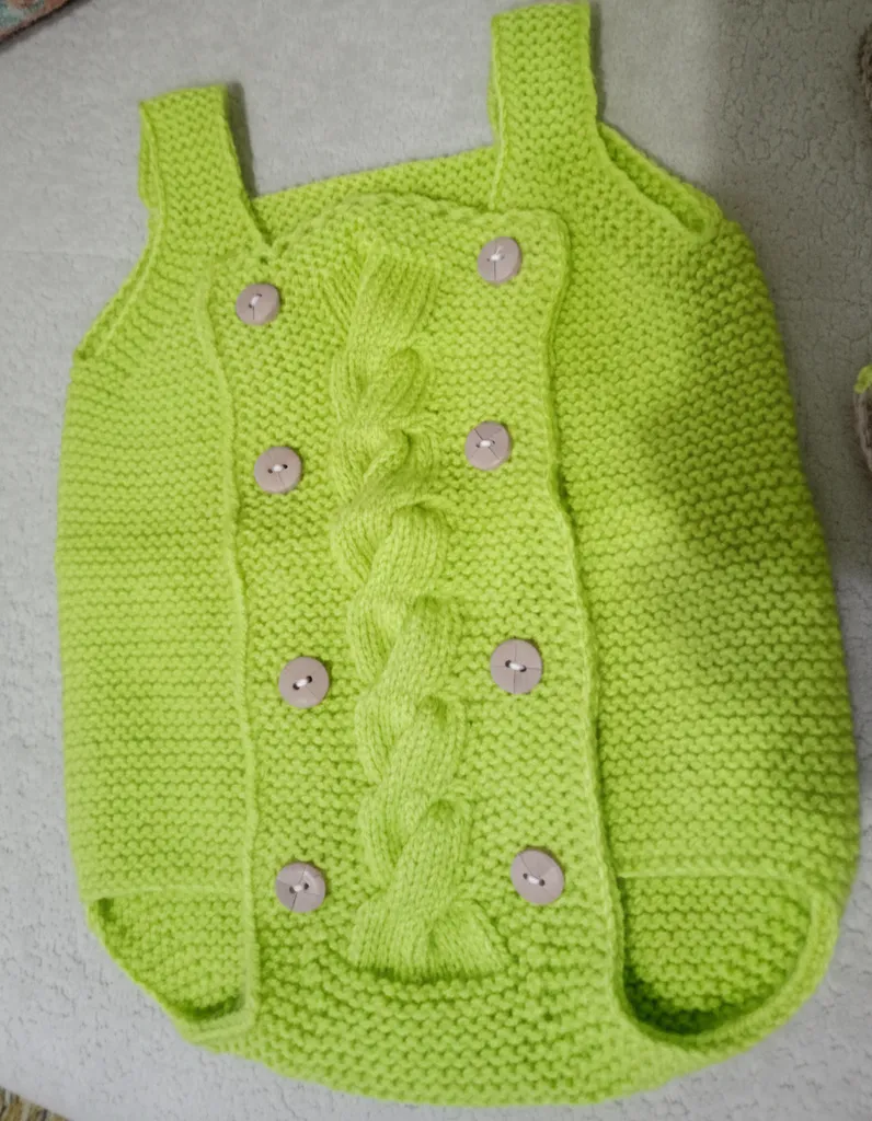 Yeşil Örgü Bebek Tulum Zıbın - Düğmeli, Askılı, El Örmesi