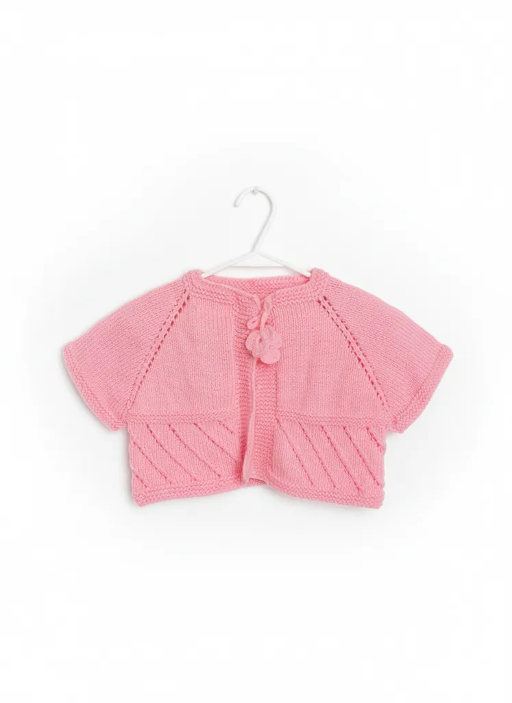 Pembe Kız Çocuk Bolero - El Örgüsü, Kısa Kollu, Şık Tasarım