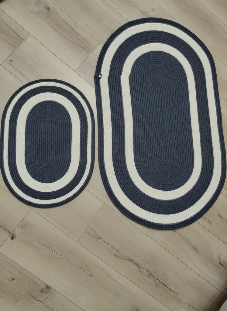 Anthracite and Ecru Rope Yarn Bath Mat Set - Handmade (Set of 2)
