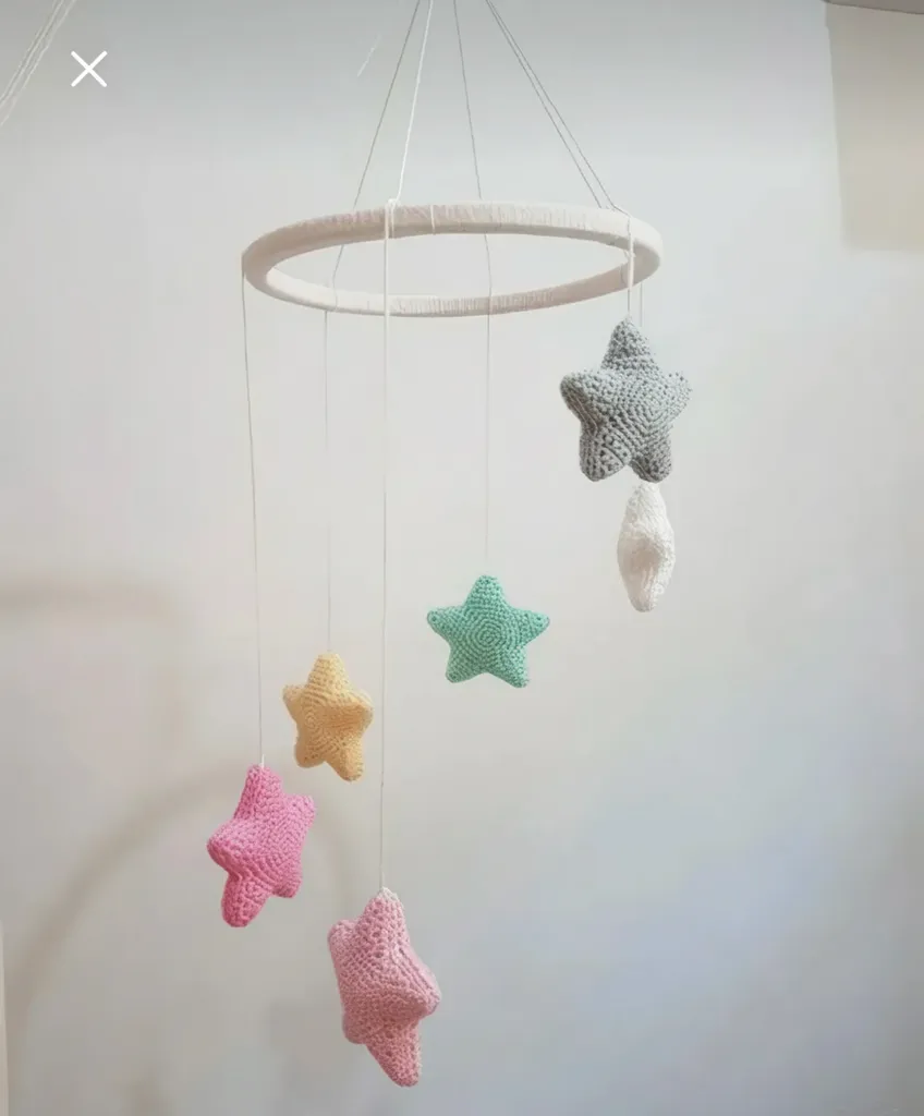 Colorful Star Figured Amigurumi Baby Crib Mobile - Handmade