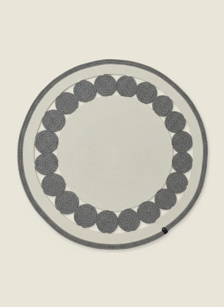 Gray and Cream Round Cotton Rug Mat - Handmade