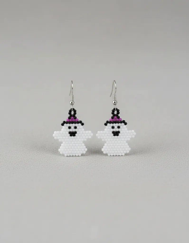 Miyuki Boncuklu Hayalet Küpe - Halloween Temalı Eğlenceli Tasarım