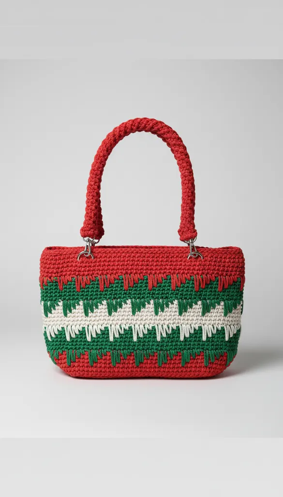 Kırmızı Polyester Makrome İp El Yapımı Omuz Çantası - 35x25 cm