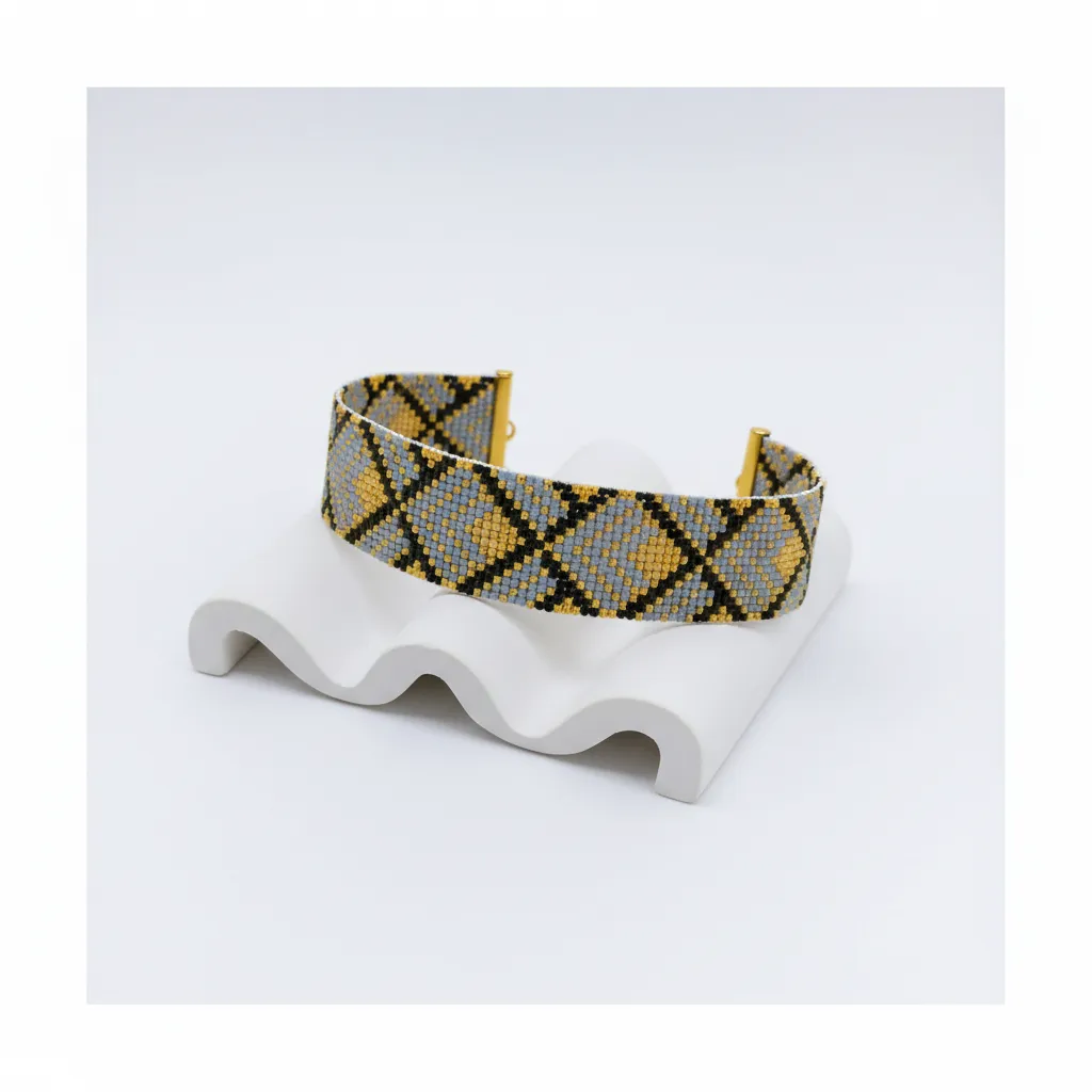 Gri, Siyah ve Altın Renkli Miyuki Boncuklu Dokuma Bileklik