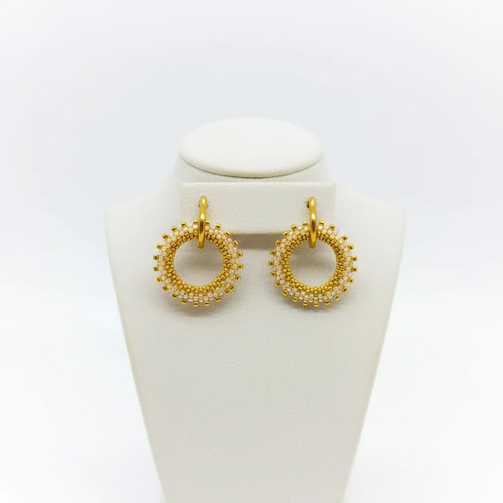 Altın Rengi Miyuki Boncuklu Halka Küpe - Şık Tasarım ve El Emeği