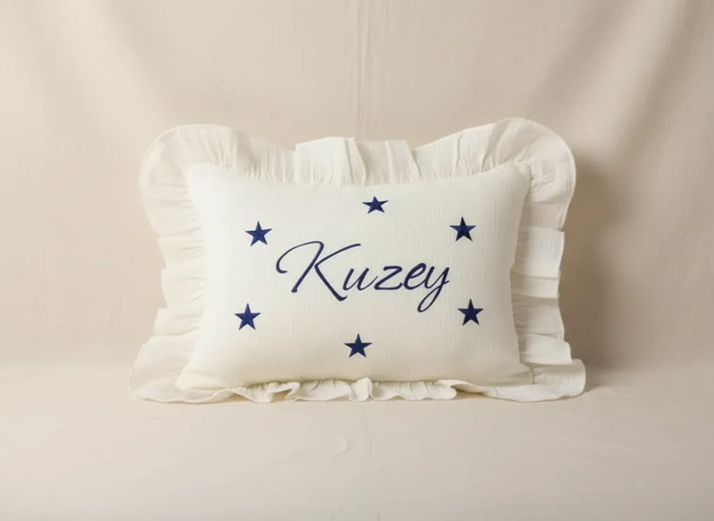 İsimli Bebek Takı Yastığı - Müslin Kırlent İçi Dolgulu (30x45 cm)