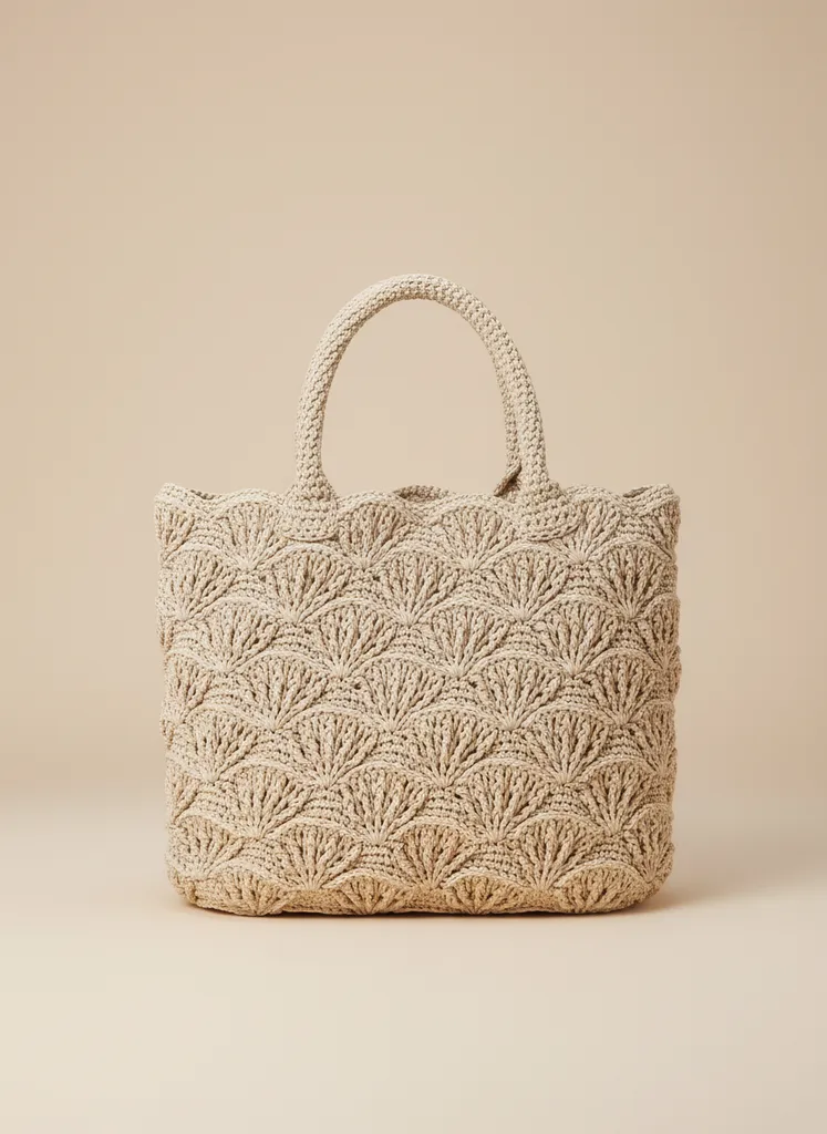 Bej Kağıt İpten Örgü Yazlık Omuz Çantası - El Emeği